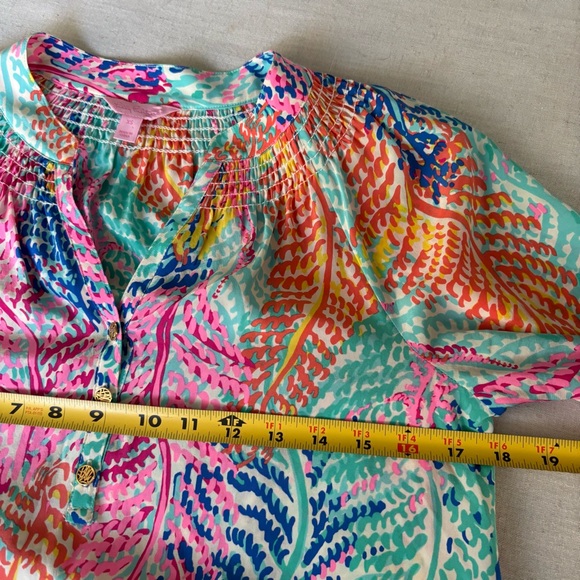 Lilly Pulitzer Elsa Silk Popover Electric Feel Print Blouse XS | Resort Chic - Picture 5 of 7